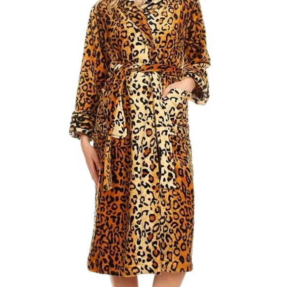 Leopard Print Women's Super Soft Plush Lounge Robe Size L/XL - Picture 4 of 12